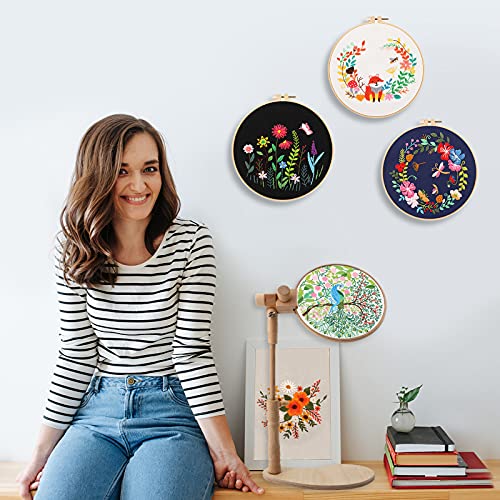 ZOCONE Beech Wood Embroidery Hoop Stand with 2 Pcs 6'' 8'' Embroidery Hoops - style: A