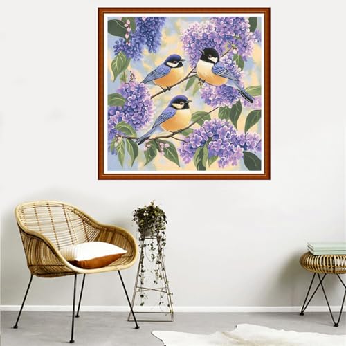 Redxing Counted Cross Stitch Kit for Beginners,Unprinted Needlepoint Kits for Beginners Cross Stitching Embroidery Kit 11CT Stitches kit-Three Little Birds on Tree 18x18 inch - color: SetColor22