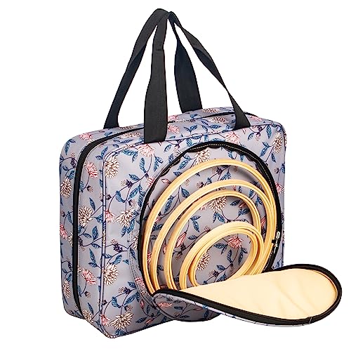 Portable Square Cross Stitch Starter Kits Bag Embroidery Project Bag Embroidery Tool Storage Tote Bag with Multifunctional Pockets, Bag Only (Flower Pattern) - color: Flower Pattern