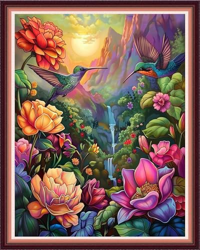 Funxvoot Stamped Cross Stitch Kits for Beginners or Adults Embroidery Starter Patterns | DIY Printed Cross Stitch Kits Needlepoint for Adults or Kids 11CT-Hummingbirds Collect Honey 16x20 inch - color: color24