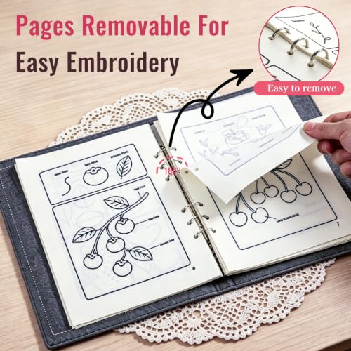 Msvphink Embroidery Stitch Book for Beginners, 73 Larger Patterns for Adults Seniors, Removable Pages, 24-Color Thread DIY Kit with Instructions