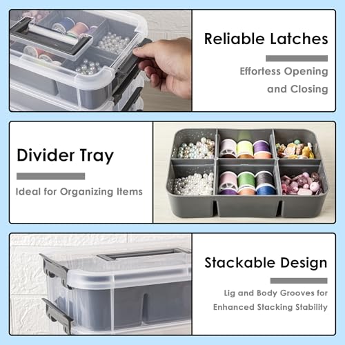 CraftGenes Craft Organizers and Storage, 4-Tier 10 Qt Box, 2 Trays, Grey - color: Grey