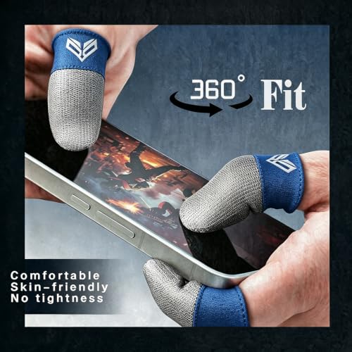 6PCS Gaming Finger Sleeves. 0.29MM Silver Fiber, Anti Sweat, Extremely Thin,Breathable Touchscreen dedales Gamer Finger Cover Thumb Sleeve Fit Phone Game Tablet Devices. (Blue) - color: Blue