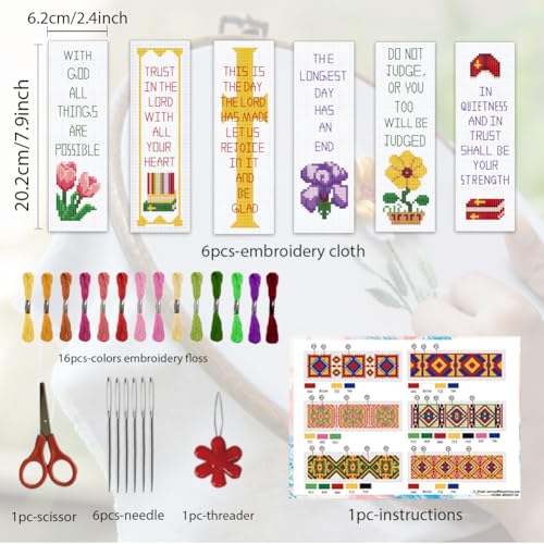 ORIGACH 6 Set Bible Verses Cross Stitch Bookmark Kit for Beginner - style: Bible Verses Cross Stitch Bookmark Kit