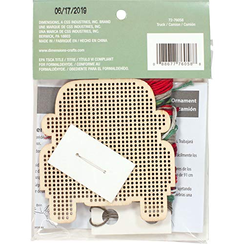 Dimensions Counted Cross Stitch, Vintage Truck Wooden Christmas Ornament Craft Kit, 1 Pc