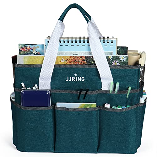 JJRING Craft Organizer Tote Bag Large Art Storage Caddy Bluish Green - color: Bluish Green, size: Large
