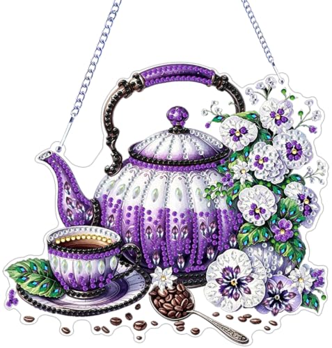 ARPADAMO teapot Diamond Art Kits for Adults, Acrylic Hanging Suncatcher - color: DP05096