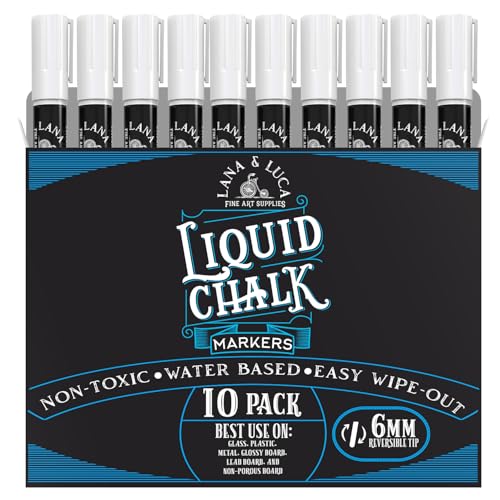 LANA & LUCA White Liquid Chalk Marker Pens - White - 10 Pack, 6mm - size: 10 Count (Pack of 1)