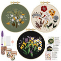 ERKOON 3 Sets Embroidery Kit, Floral Cross Stitch Set for Include Embroidery Cloth Hoops Threads for Craft Lover Hand Stitch (Plants & Flowers) - color: Plants & Flowers
