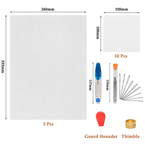 BUYGOO 39Pcs Mesh Plastic Canvas Sheets Kit Including 15 Pieces Clear Plastic Canvas, 12 Color Acrylic Yarn and Embroidery Tools for Embroidery Plastics Canvas Craft