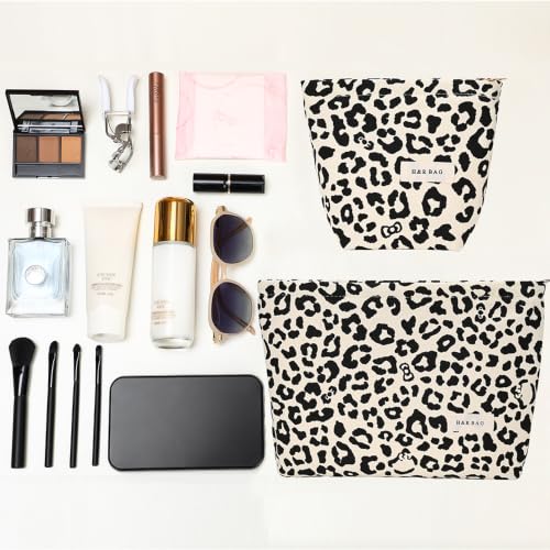 Leopard Print Makeup Bag, 2 Sizes Zipper Cosmetic Toiletry Pouch for Women - color: Soft Leopard