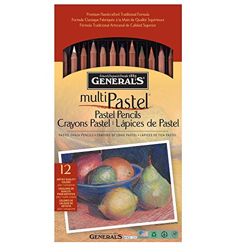 GENERAL'S MultiPastel Chalk Pencils,12 Color (4400-12A) | Acid-Free, Oil-Free, Cedar Wood Barrel | Blendable Pastel Chalks for Paper, Mixed Media & Sewing