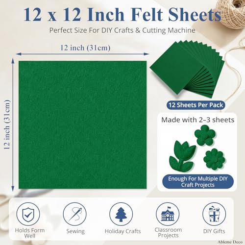 12"x12" Felt Sheets for Crafts, 2mm Stiff Felt Fabric (12 Pcs) Kelly Green - color: Kelly Green