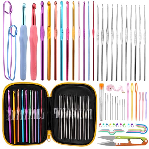 IMZAY Crochet Hooks Set, 66Pack Crochet Needles Set Ergonomic Crochet Hooks - color: Yellow, size: 66 Pcs