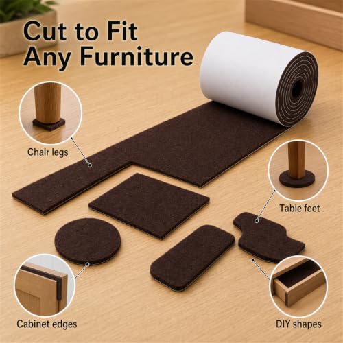 Felt Furniture Pads, Self Adhesive Felt Sheets Roll, Cuttable Felt Pads for Furniture Legs, Heavy Duty Furniture Pads for Hardwood Floors, Chair Wall Protector, Brown, 40 x 5 x 0.12 Inch - color: Brown, size: 5" x 40"