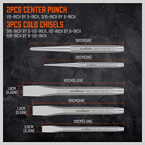 HORUSDY 16-Piece Punch and Chisel Set, Including Taper, Cold Chisels, Pin, Center (Pack of 2) - size: 16-Piece (Pack of 2)