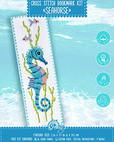 Povitrulya Seahorse Cross Stitch Bookmark Kit - Embroidery Set for DIY Book Marker - color: Seahorse