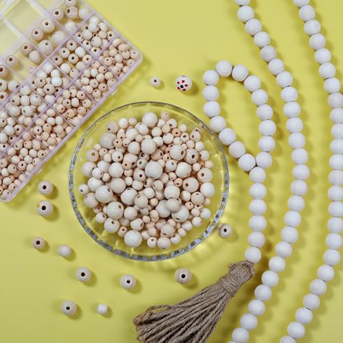 280pcs Wooden Beads for Crafts 5 Sizes Unfinished Wood Bead Bulk 8mm, 10mm, 12mm, 14mm, 16mm Beads for Craft Making Decorations DIY Jewelry Making, Macrame, Bracelets
