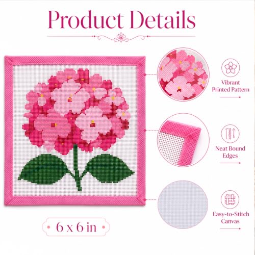 Zplontya 18 Mesh Needlepoint Canvas Kit Include Flower Printed Patterns - color: Hydrangea