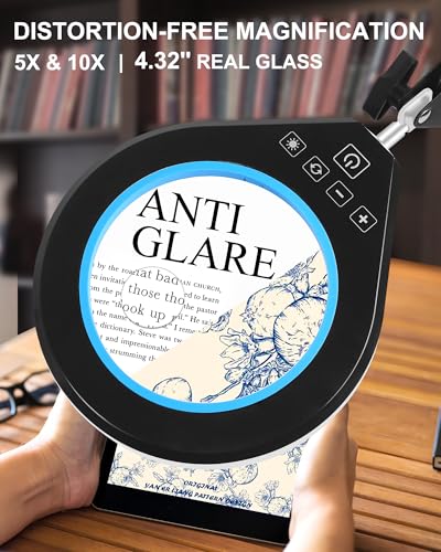 Magnifying Glass with Light, 10X/5X Lens, Dimmable LED, Long Swing Arm,Blue - color: Blue