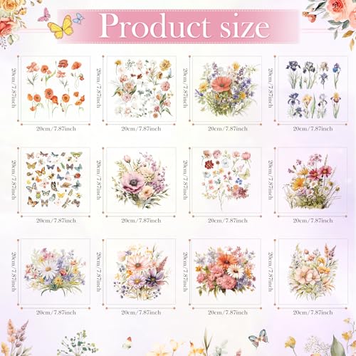 Fainne 12 Sheets Iron on Transfers, Vintage Flower Decals - style: Vintage