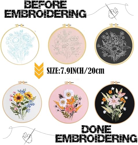 GLTAYLMY Embroidery Kit for Beginners Adults,3 Pack Cross Stitch Kits with 1 Plastic Embroidery Hoops,Needles and Color Threads,Needlepoint Kit for Hand Embroidery Starter - color: New Flower