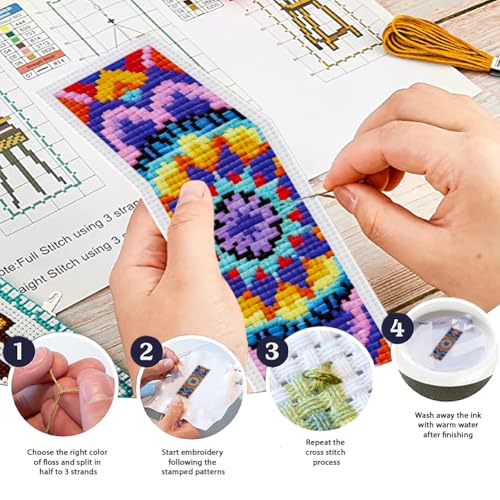 ORIGACH 6 Set Boho Mandala Cross Stitch Bookmark Kit for Beginner - style: Mandala