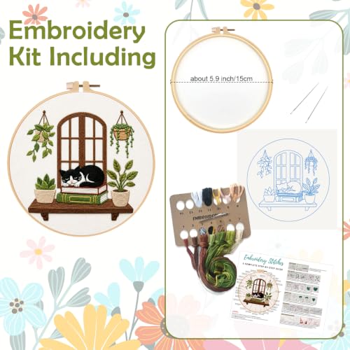 Nuberlic Embroidery Kit for Beginners Stamped Black Cat - color: Black Cat