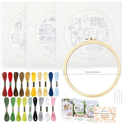 HAND U JOURNEY Embroidery Kit, 3Pcs,7.8" Original Cartoon Design - color: Carton Design