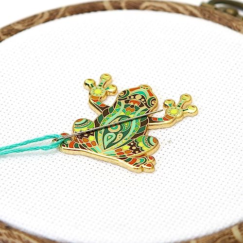 Awesome Pattern Studio Needle Minder Set - Mandala Frog Magnetic Needle Minder + 2 Needle Threaders. Enamel Pin for Cross Stitch, Embroidery and Craft - size: Frog Set #1