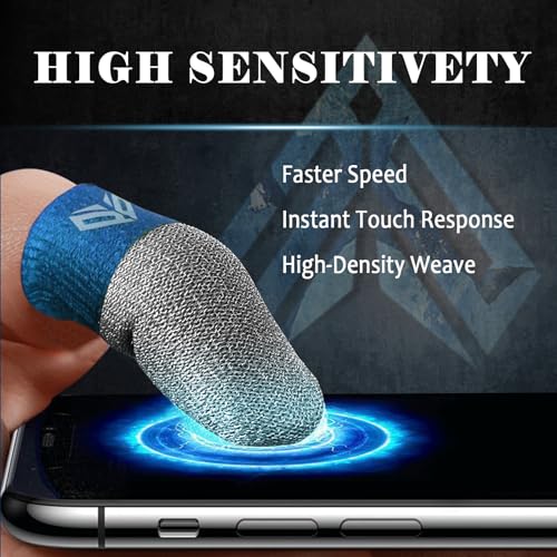 6PCS Gaming Finger Sleeves. 0.29MM Silver Fiber, Anti Sweat, Extremely Thin,Breathable Touchscreen dedales Gamer Finger Cover Thumb Sleeve Fit Phone Game Tablet Devices. (Blue) - color: Blue