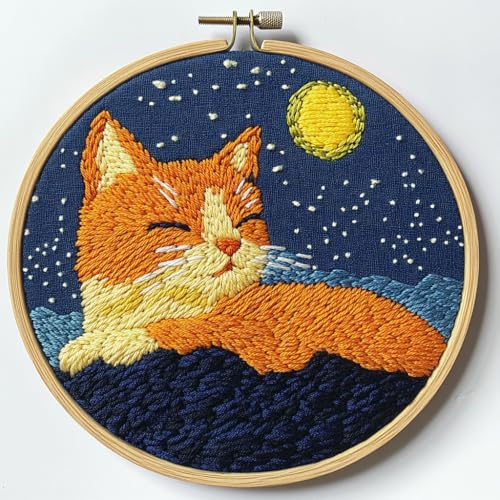 DIY Punch Needle Kit Orange Cat with Hoop 20x20cm - color: 01-Cat4