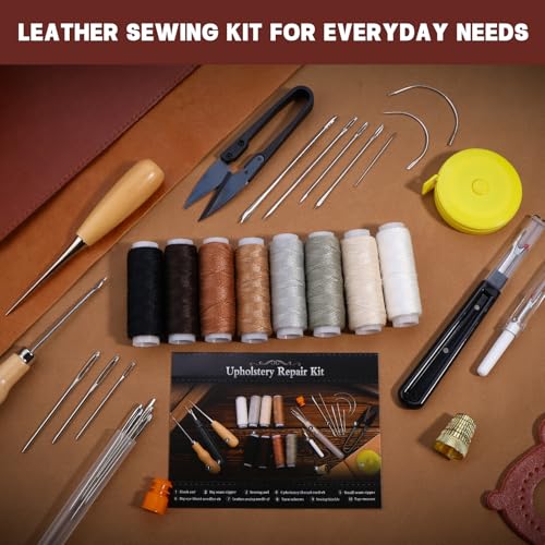 BAGERLA Upholstery Repair Sewing Kit Heavy Duty Sewing Kit with Awl Tools, Seam Ripper, Hand Stitching Needles, Upholstery Thread, Leather Craft Tool for Shoes Sofa Tent Carpet Craft DIY - color: 8 colors