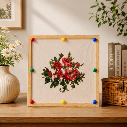 Needlepoint Stretcher Bars for Needlework, 12-Piece Wooden Canvas Frame Set with 100 Tacks, 8, 12 & 16 Inch, Tool-Free Square or Rectangle Frames for Cross Stitch, Embroidery & Quilting