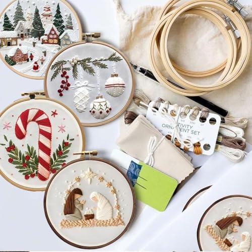 RUIQLXHANG Christmas Embroidery Kit, Christmas Gnomes Embroidery Kits for Beginners with Pattern, Cotton Threads, Needles, Instruction, 20cm Hoop, Gift for Mom, Grandma (Scepter Candy) - color: Scepter Candy