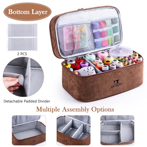 Double-Layer Sewing Organizer Bag with Pin Cushion for Sewing Supplies - color: Brown, size: Style A - Courony