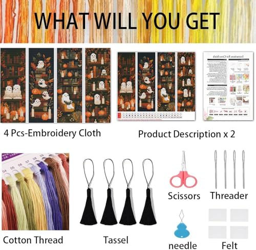 4 Pcs Fall Cross Stitch Bookmark Kit for Adult Beginners Cross Stitch Kits - color: Cross stitch bookmark-20