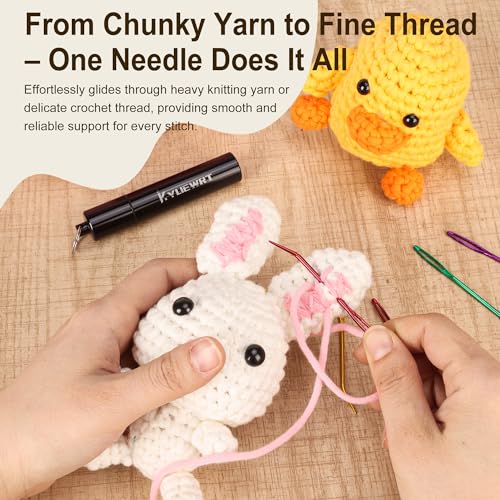 Premium Tapestry Needle & Weaving Needle Set for Crochet, Anodized 6063 Aluminum Bent Tip Yarn Needles with Portable Storage Tube for Crochet Finishing, Amigurumi & Knitting - size: 2.8 inches