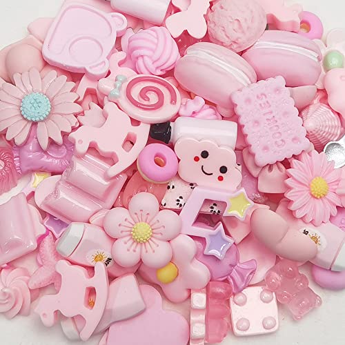Chenkou Craft 50pcs Lots Mix Assorted Bow Bottle Phone Case DIY Flatbacks Resin Flat Back Buttons Scrapbooking (Pink) - color: Pink