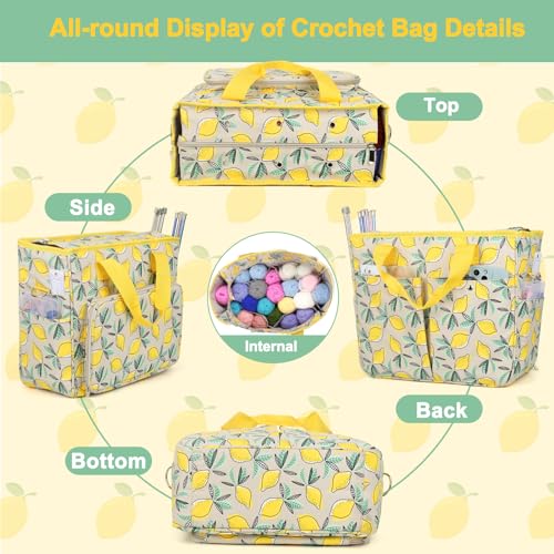 Aeelike Yarn Storage Bag Organizer, Large Crochet Tote Bag, Yellow Lemon - color: Yellow Lemon