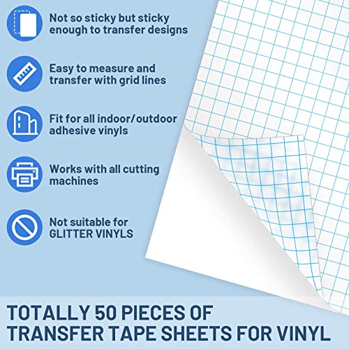 selizo Transfer Paper, 50 Pack Contact Paper Clear Transfer Tape Bulk for Craft - color: 50 Pack, size: Medium Tack Tape with Grid Lines