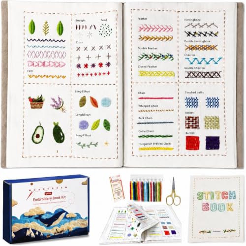 spicssa Beginner Embroidery Stitch Book Kit, 79 Stitches, Video Tutorials - color: Blue