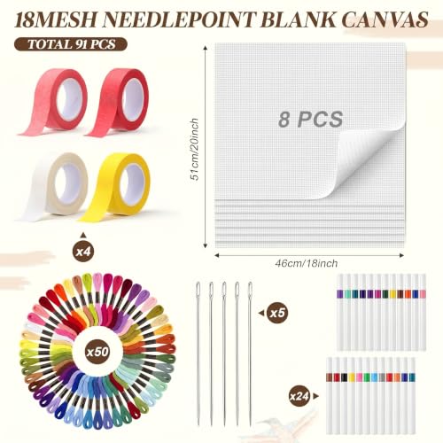 Mifoci 91 Pcs 18 Mesh Needlepoint Canvas Kit, 8 Pcs 18"x20" Blank Mesh - size: 18x20 Inch