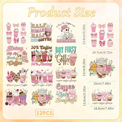 12 Sheets Coffee Iron on Transfers for T-Shirts - style: Coffee