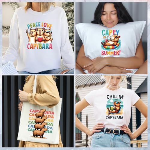 Wxiben Dtf Transfers Ready to Press - 24 Pcs Capybara Iron on Transfers for T-Shirts Cartoon Animal Heat Transfer Vinyl Stickers Cute Capybara Iron on Decals for Clothes Bag Hoodie DIY Craft - style: Capybara