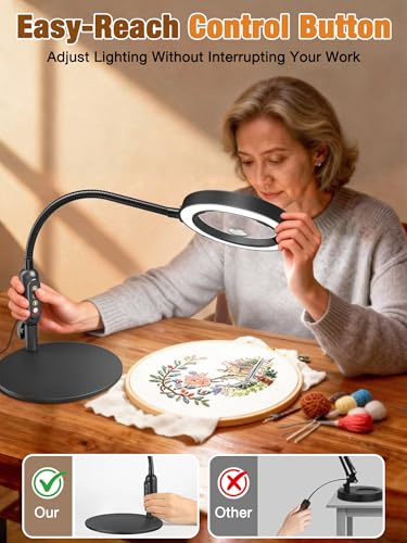 30X 10X Magnifying Glass with Light and Stand, 5 Color Modes Stepless Dimmable, Optical Grade HD Lens, LED Lighted Magnifier Hands Free with Flexible Gooseneck for Close Work, Craft, Hobby, Painting - color: Black, size: 4.3in-16in & Base