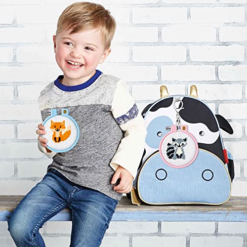WATINC 5Pcs Embroidery Kit for Kids Stamped Cross Stitch DIY Key Chain with Woodland Animal Patterns Needlepoint Starter Kits Craft Supplies for Beginners Adults Schoolbag