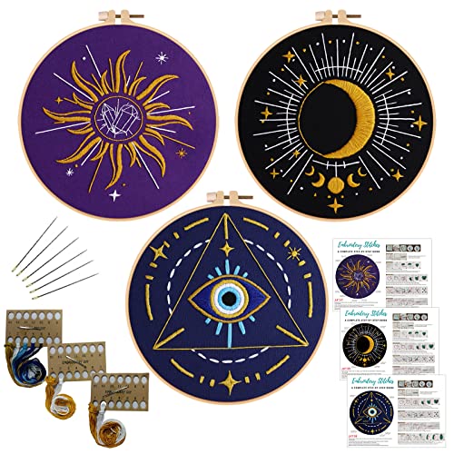 Louise Maelys 3 Set Tarot Embroidery Kit for Beginners Sun Moon Art - color: kit-3
