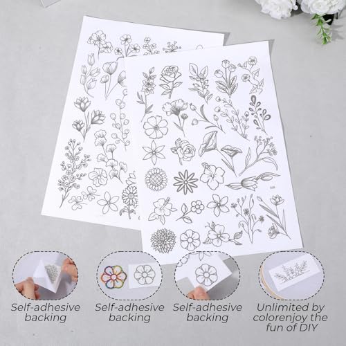 RAHHLIZS 50 PCS Water Soluble Embroidery Patterns, Stick and Stitch Embroidery Paper Wash Away, Pre-Printed Floral Transfer Paper Stabilizers for Hand Sewing Beginners Adults