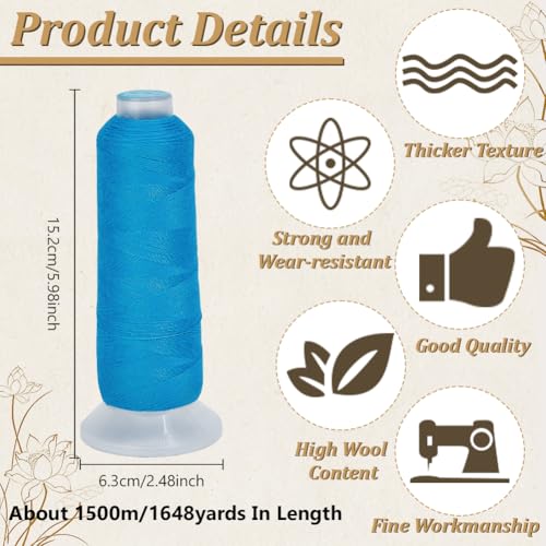 42S/2 Wool Embroidery Thread 1500m Wool & Acrylic Fibers Embroidery Floss Hand Sewing Thread Sewing Machine Kit Needlepoint Thread for Sewing DIY Craft Cross Stitch Threads (Blue) - color: Royal Blue